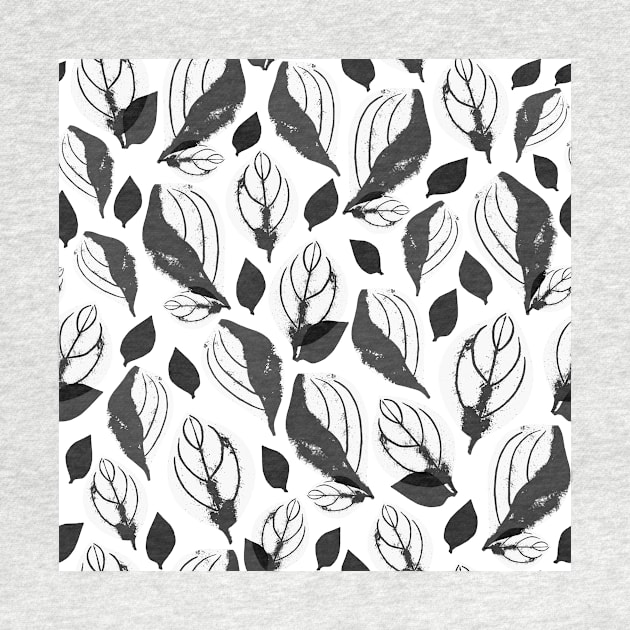 Black and White Basil Leaf Pattern by OneLook